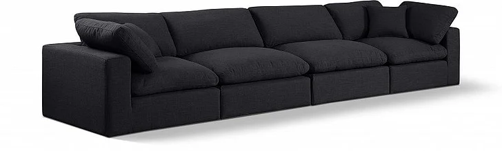 Meridian Comfy Linen Textured Fabric Sofa in Black Linen Textured Fabric 187Black-S158