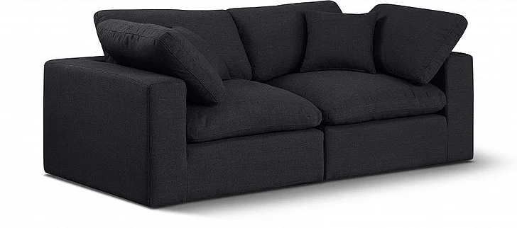 Meridian Comfy Linen Textured Fabric Sofa in Black Linen Textured Fabric 187Black-S80