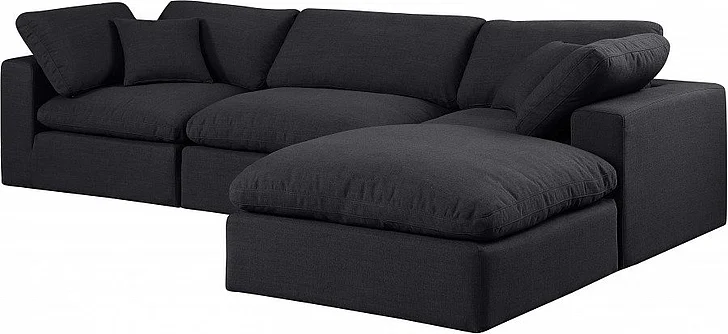 Meridian Comfy Linen Textured Fabric Sectional in Black Linen Textured Fabric 187Black-Sec4A