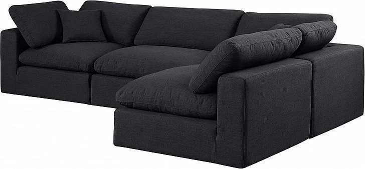 Meridian Comfy Linen Textured Fabric Sectional in Black Linen Textured Fabric 187Black-Sec4B