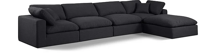 Meridian Comfy Linen Textured Fabric Sectional in Black Linen Textured Fabric 187Black-Sec5A
