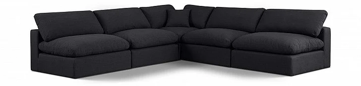 Meridian Comfy Linen Textured Fabric Sectional in Black Linen Textured Fabric 187Black-Sec5B