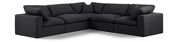 Meridian Comfy Linen Textured Fabric Sectional in Black Linen Textured Fabric 187Black-Sec5C
