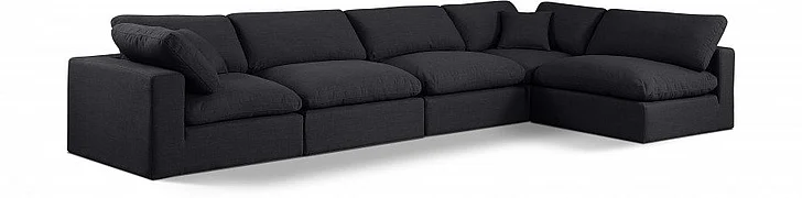 Meridian Comfy Linen Textured Fabric Sectional in Black Linen Textured Fabric 187Black-Sec5D