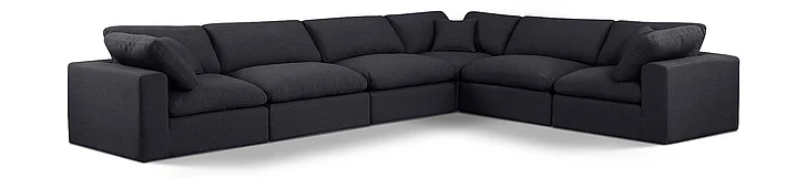 Meridian Comfy Linen Textured Fabric Sectional in Black Linen Textured Fabric 187Black-Sec6A