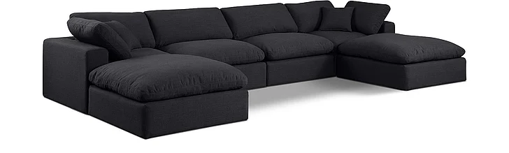 Meridian Comfy Linen Textured Fabric Sectional in Black Linen Textured Fabric 187Black-Sec6B