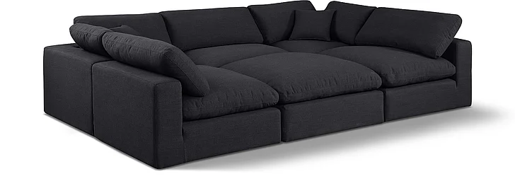 Meridian Comfy Linen Textured Fabric Sectional in Black Linen Textured Fabric 187Black-Sec6C