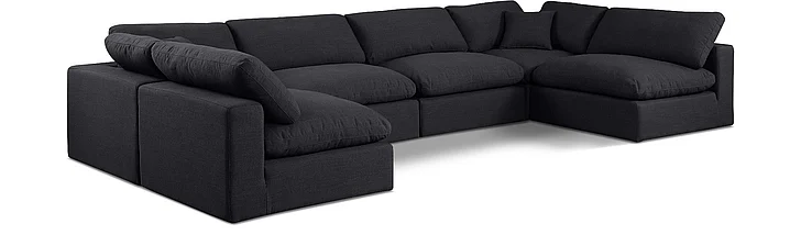 Meridian Comfy Linen Textured Fabric Sectional in Black Linen Textured Fabric 187Black-Sec6D