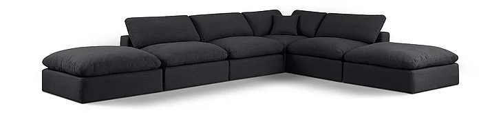 Meridian Comfy Linen Textured Fabric Sectional in Black Linen Textured Fabric 187Black-Sec6E