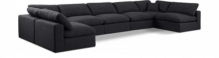 Meridian Comfy Linen Textured Fabric Sectional in Black Linen Textured Fabric 187Black-Sec7B