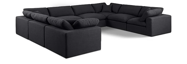 Meridian Comfy Linen Textured Fabric Sectional in Black Linen Textured Fabric 187Black-Sec8A