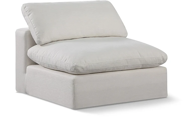 Meridian Comfy Linen Textured Fabric Armless Chair in Cream Linen Textured Fabric 187Cream-Armless