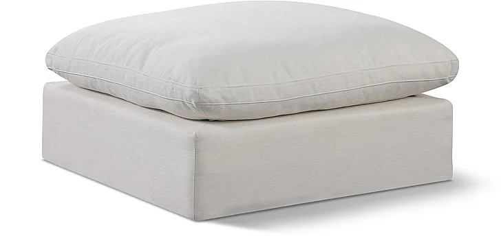 Meridian Comfy Linen Textured Fabric Ottoman in Cream Linen Textured Fabric 187Cream-Ott