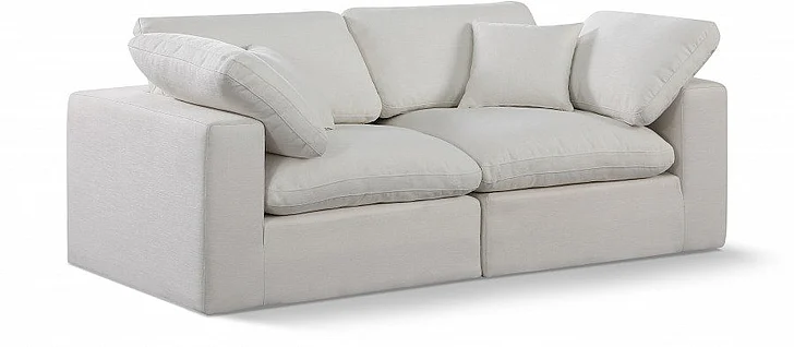Meridian Comfy Linen Textured Fabric Sofa in Cream Linen Textured Fabric 187Cream-S80