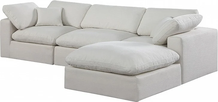 Meridian Comfy Linen Textured Fabric Sectional in Cream Linen Textured Fabric 187Cream-Sec4A