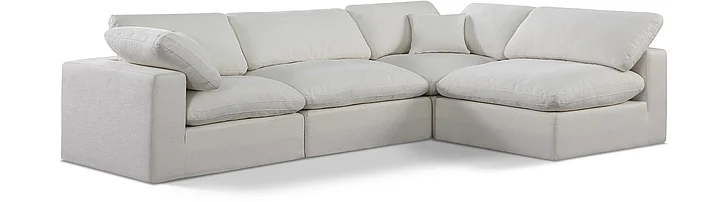 Meridian Comfy Linen Textured Fabric Sectional in Cream Linen Textured Fabric 187Cream-Sec4B