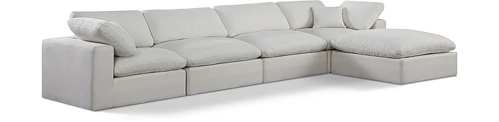 Meridian Comfy Linen Textured Fabric Sectional in Cream Linen Textured Fabric 187Cream-Sec5A