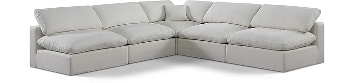 Meridian Comfy Linen Textured Fabric Sectional in Cream Linen Textured Fabric 187Cream-Sec5B