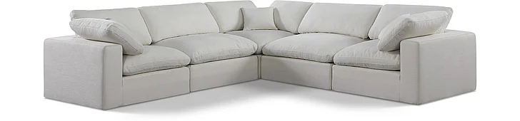 Meridian Comfy Linen Textured Fabric Sectional in Cream Linen Textured Fabric 187Cream-Sec5C