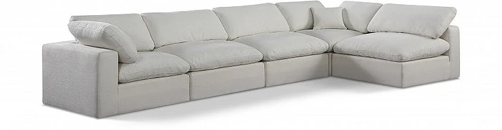 Meridian Comfy Linen Textured Fabric Sectional in Cream Linen Textured Fabric 187Cream-Sec5D