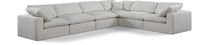 Meridian Comfy Linen Textured Fabric Sectional in Cream Linen Textured Fabric 187Cream-Sec6A