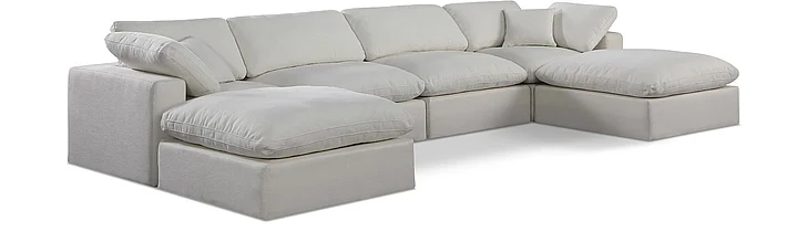 Meridian Comfy Linen Textured Fabric Sectional in Cream Linen Textured Fabric 187Cream-Sec6B