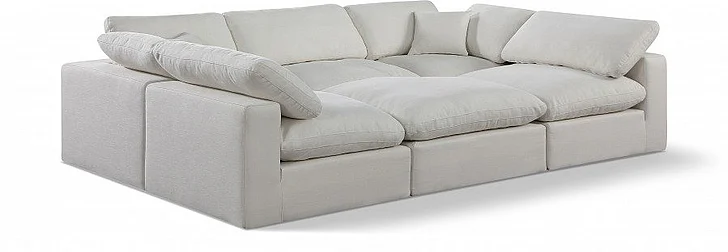 Meridian Comfy Linen Textured Fabric Sectional in Cream Linen Textured Fabric 187Cream-Sec6C