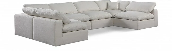 Meridian Comfy Linen Textured Fabric Sectional in Cream Linen Textured Fabric 187Cream-Sec6D