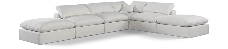 Meridian Comfy Linen Textured Fabric Sectional in Cream Linen Textured Fabric 187Cream-Sec6E