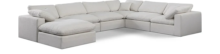 Meridian Comfy Linen Textured Fabric Sectional in Cream Linen Textured Fabric 187Cream-Sec7A