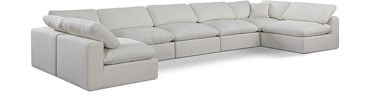 Meridian Comfy Linen Textured Fabric Sectional in Cream Linen Textured Fabric 187Cream-Sec7B