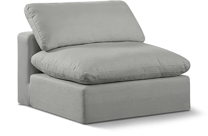 Meridian Comfy Linen Textured Fabric Armless Chair in Grey Linen Textured Fabric 187Grey-Armless