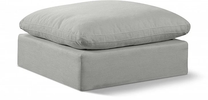 Meridian Comfy Linen Textured Fabric Ottoman in Grey Linen Textured Fabric 187Grey-Ott