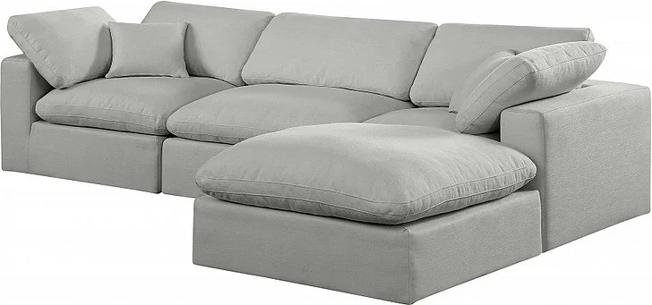 Meridian Comfy Linen Textured Fabric Sectional in Grey Linen Textured Fabric 187Grey-Sec4A