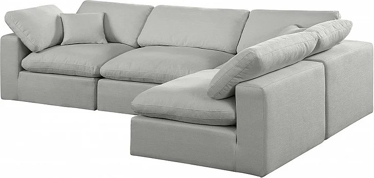 Meridian Comfy Linen Textured Fabric Sectional in Grey Linen Textured Fabric 187Grey-Sec4B