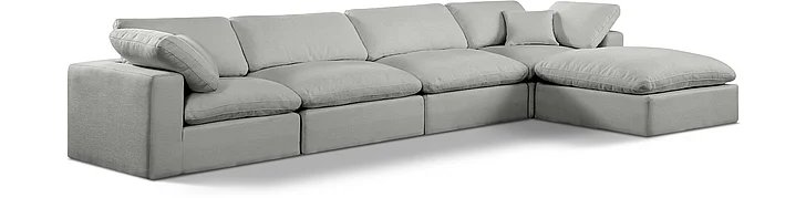 Meridian Comfy Linen Textured Fabric Sectional in Grey Linen Textured Fabric 187Grey-Sec5A