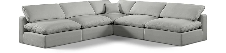 Meridian Comfy Linen Textured Fabric Sectional in Grey Linen Textured Fabric 187Grey-Sec5B