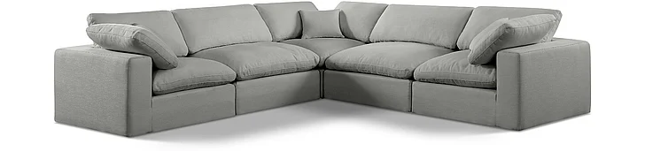 Meridian Comfy Linen Textured Fabric Sectional in Grey Linen Textured Fabric 187Grey-Sec5C