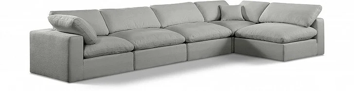 Meridian Comfy Linen Textured Fabric Sectional in Grey Linen Textured Fabric 187Grey-Sec5D