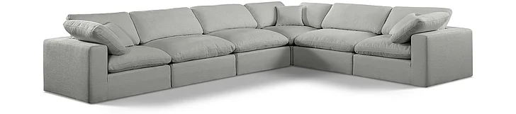 Meridian Comfy Linen Textured Fabric Sectional in Grey Linen Textured Fabric 187Grey-Sec6A
