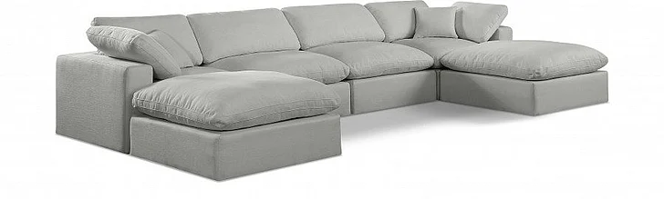 Meridian Comfy Linen Textured Fabric Sectional in Grey Linen Textured Fabric 187Grey-Sec6B