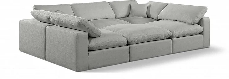 Meridian Comfy Linen Textured Fabric Sectional in Grey Linen Textured Fabric 187Grey-Sec6C