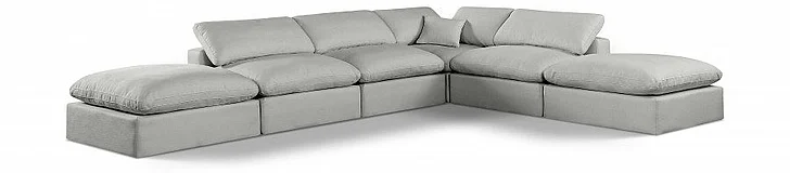 Meridian Comfy Linen Textured Fabric Sectional in Grey Linen Textured Fabric 187Grey-Sec6E