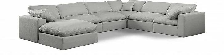 Meridian Comfy Linen Textured Fabric Sectional in Grey Linen Textured Fabric 187Grey-Sec7A