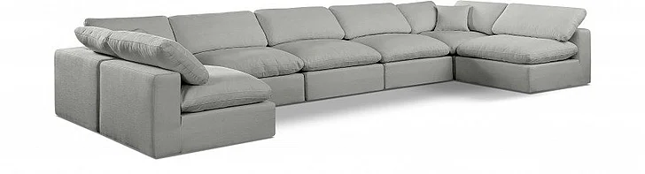Meridian Comfy Linen Textured Fabric Sectional in Grey Linen Textured Fabric 187Grey-Sec7B