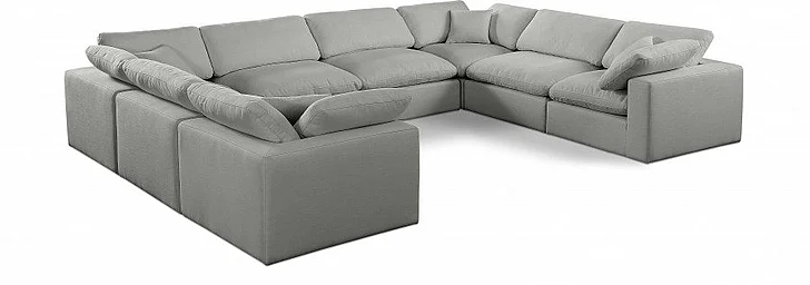 Meridian Comfy Linen Textured Fabric Sectional in Grey Linen Textured Fabric 187Grey-Sec8A