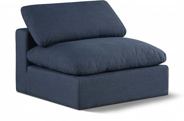 Meridian Comfy Linen Textured Fabric Armless Chair in Navy Linen Textured Fabric 187Navy-Armless