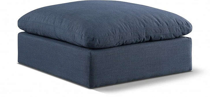 Meridian Comfy Linen Textured Fabric Ottoman in Navy Linen Textured Fabric 187Navy-Ott