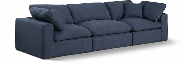 Meridian Comfy Linen Textured Fabric Sofa in Navy Linen Textured Fabric 187Navy-S119