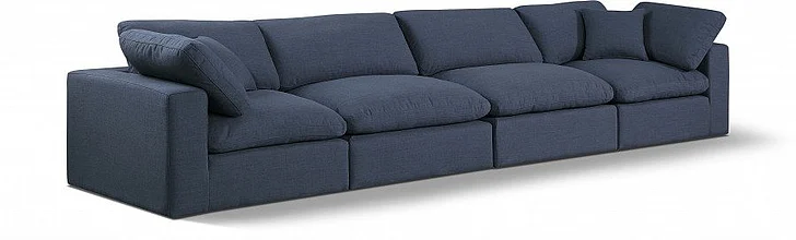 Meridian Comfy Linen Textured Fabric Sofa in Navy Linen Textured Fabric 187Navy-S158